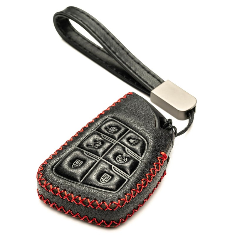 Vitodeco Genuine Leather Smart Key Fob Case Compatible with GMC Canyon Sierra Yukon Acadia Terrain 2021  2026 Models  6 Buttons BlackRed